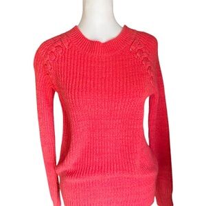 SO Pink Crew Neck Sweater with Textured Knit Design